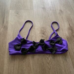 lolli swim all over bows purple & black bikini swimwear top size XS new